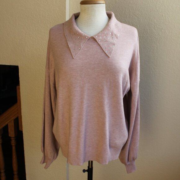 LIV milano sweater xl Dusty Pink rhinestone peter pan collar - Picture 1 of 5